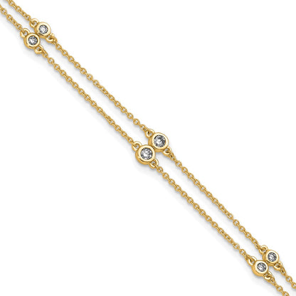 14K Yellow Gold Complete 1/4 carat Diamond Multi-Station Double Strand 7 Inch Bracelet
