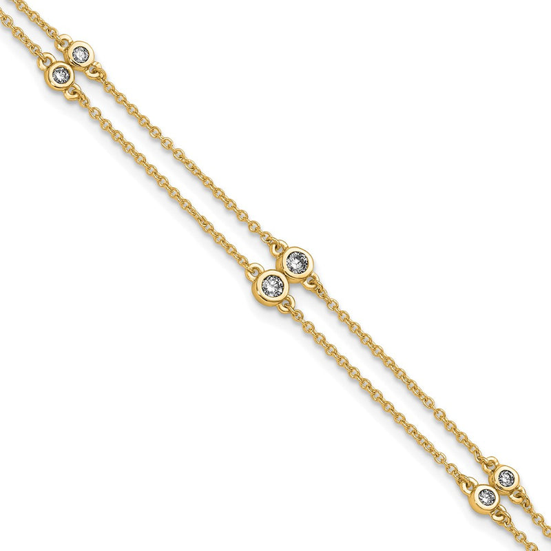 14K Yellow Gold Complete 1/4 carat Diamond Multi-Station Double Strand 7 Inch Bracelet