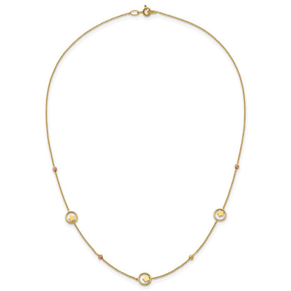 14K Yellow Gold Polished Stars in Circle with Diamond-cut Beads 7-Station 16.75 Inch Necklace