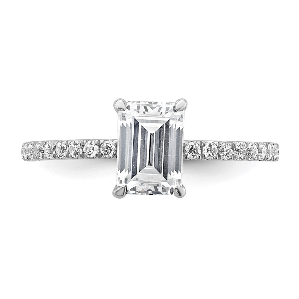 14K White Gold 1 3/8 carat Certified Lab Grown Diamond VS+ F+ Emerald Complete Solitaire with Flair Engagement Ring