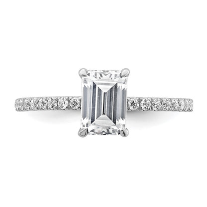 14K White Gold 1 3/8 carat Certified Lab Grown Diamond VS+ F+ Emerald Complete Solitaire with Flair Engagement Ring