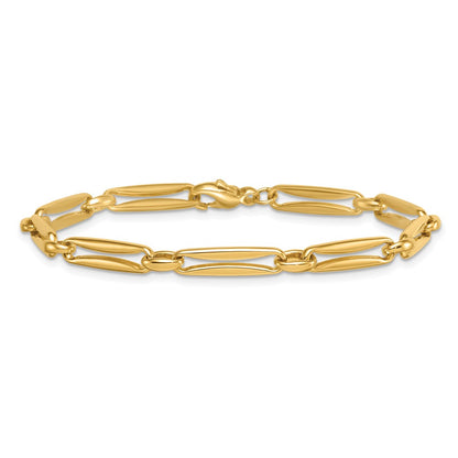 14K Yellow Gold Polished 5mm Fancy Long and Round Link 7.5 Inch Bracelet