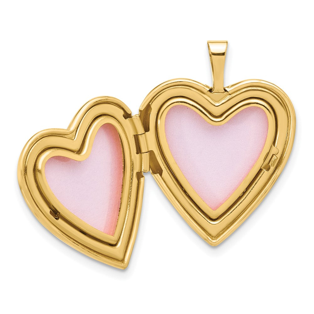 14K Yellow Gold Satin and Polished Diamond Star 20mm Heart Locket