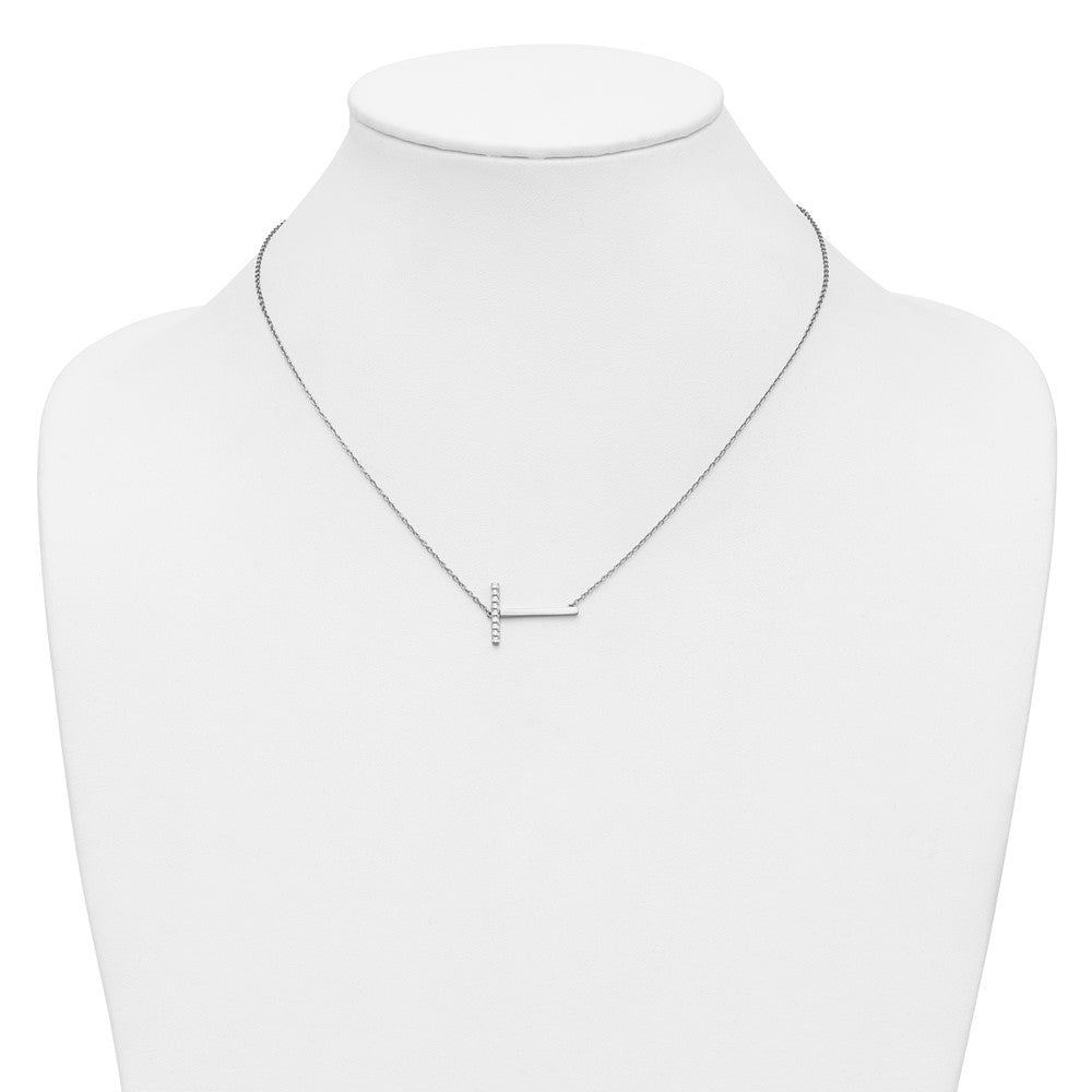 14K White Gold Sideways Diamond Initial T 18 Inch Necklace
