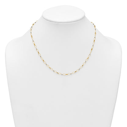 14K Two-Tone Gold Two-tone Polished and Twisted Fancy Oval Links and Faceted Beads 18 Inch Necklace