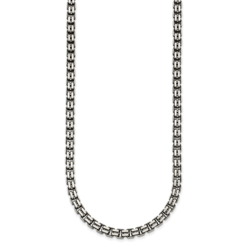 Sterling Silver Antiqued Brushed 5.00mm Fancy Box Link 19.75 Inch Necklace