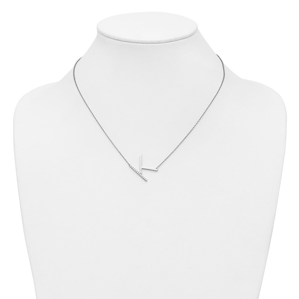 14K White Gold Sideways Diamond Initial K 18 Inch Necklace
