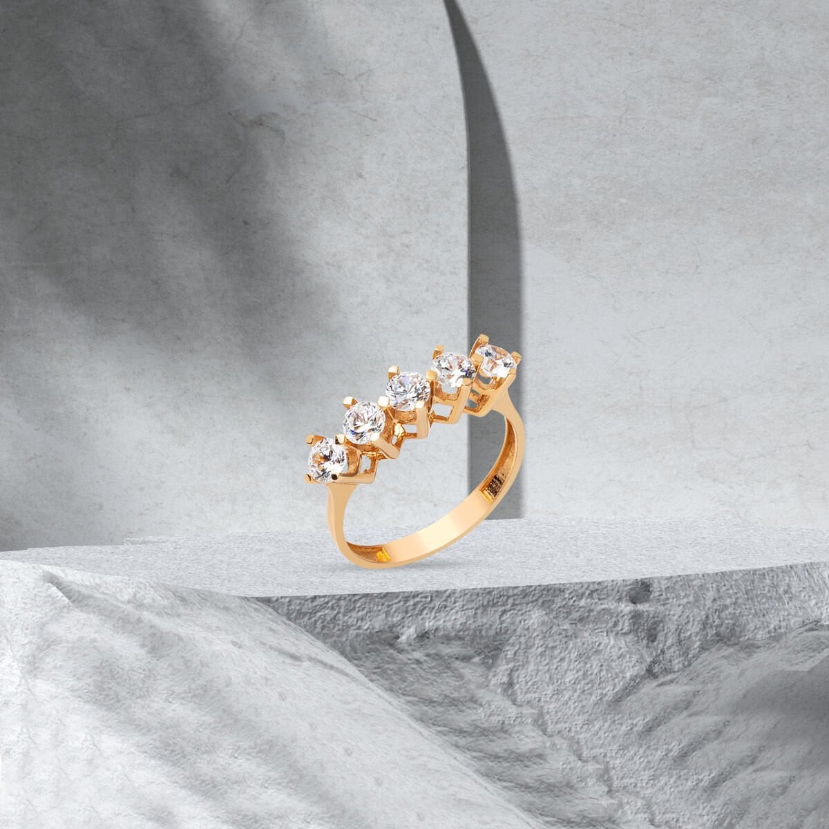 14K Rose Gold Five Stone Cubic Zirconia Ring
