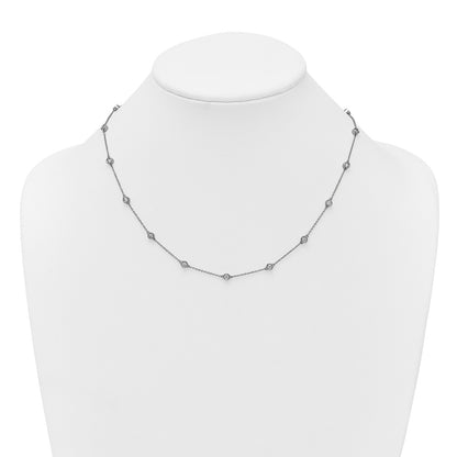 14K White Gold Complete 1 carat Bezel-set Diamond and Cable Chain 17-Station 18 Inch Necklace