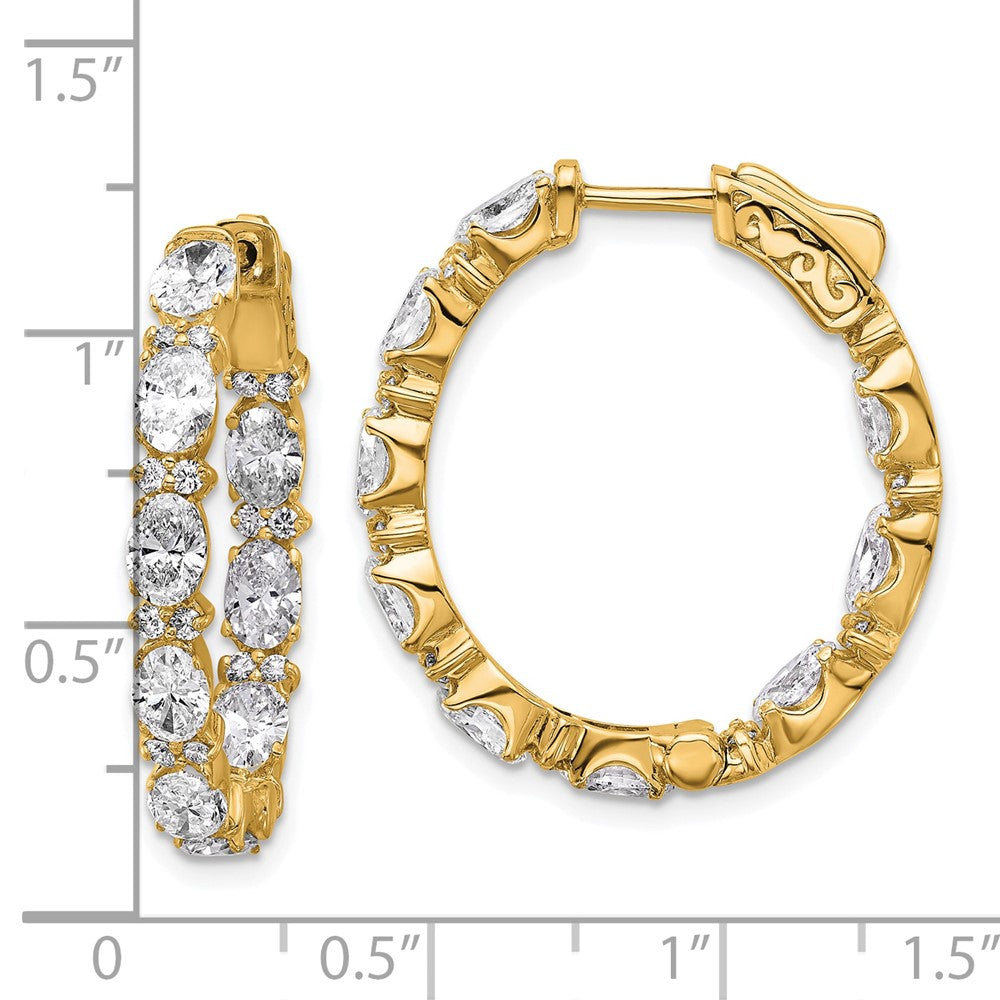 14K Yellow Gold Certified Oval and Round VS DEF Diamond Inside/Outside Hoop Earrings