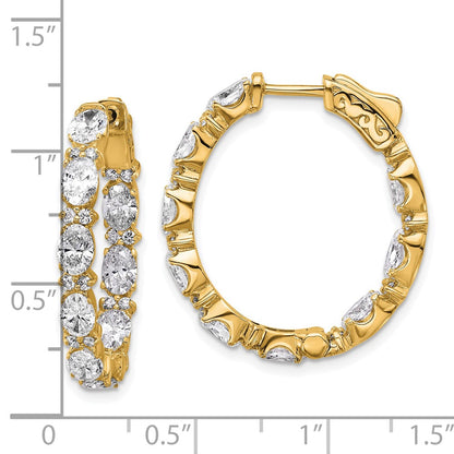 14K Yellow Gold Certified Oval and Round VS DEF Diamond Inside/Outside Hoop Earrings