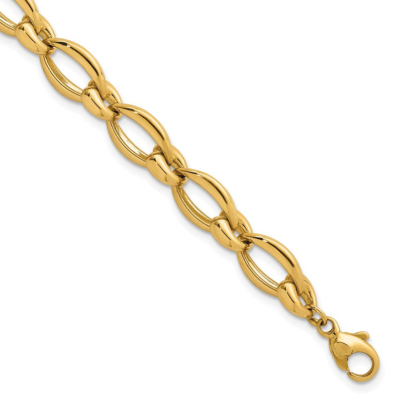 14K Yellow Gold Polished 8.75mm Round and Oval Fancy Link 7.5 Inch Bracelet