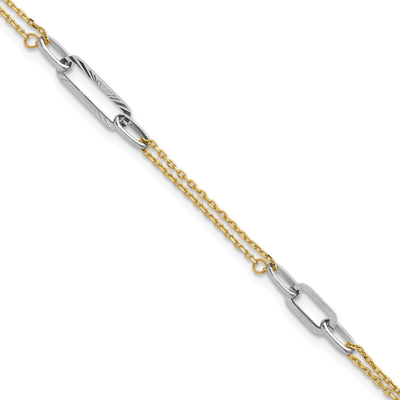 14K Two-Tone Gold Two-tone Polished and Diamond-cut 3-Station 6.5 Inch Bracelet Plus 0.75 Inch Extender