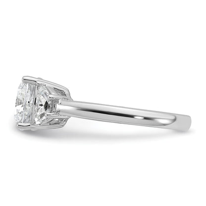 14K White Gold 3 1/8 carat Certified Lab Grown Diamond VS/SI+ G+ Complete Cushion and Half Moon Three Stone Engagement Ring