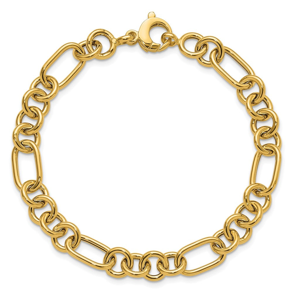 14K Yellow Gold Polished 7.9mm Fancy Link Chain Bracelet