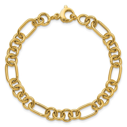 14K Yellow Gold Polished 7.9mm Fancy Link Chain Bracelet