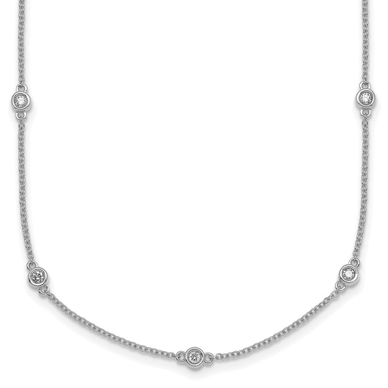 14K White Gold Complete 3/8 carat Bezel-set Diamond and Cable Chain 15-Station 18 Inch Necklace