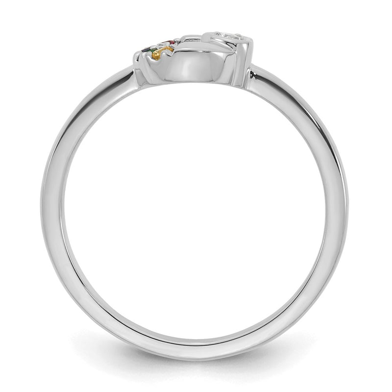 14K White Gold Diamond Heart with 4 Synthetic Birthstone Mother's Circle Ri