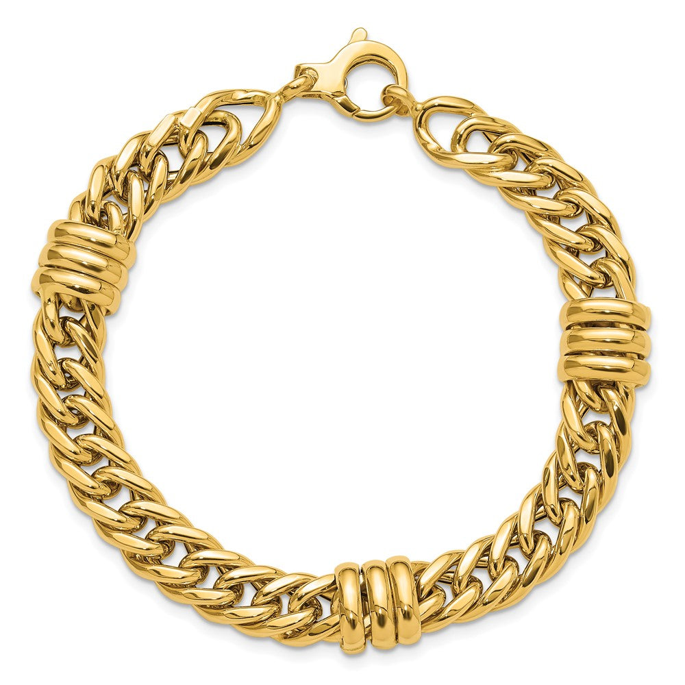 14K Yellow Gold Polished 10mm Fancy Curb Link Chain Bracelet