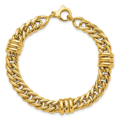 14K Yellow Gold Polished 10mm Fancy Curb Link Chain Bracelet