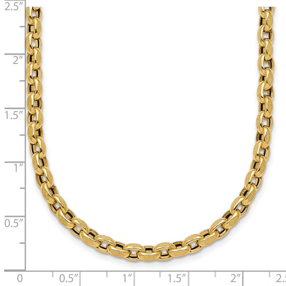 14K Yellow Gold Polished 4mm Fancy Textured Rolo Link 17.25 Inch Necklace
