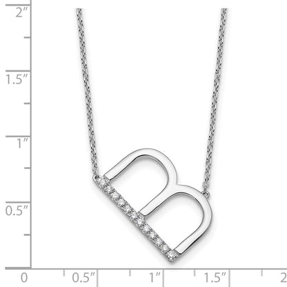 14K White Gold Sideways Diamond Initial B 18 Inch Necklace