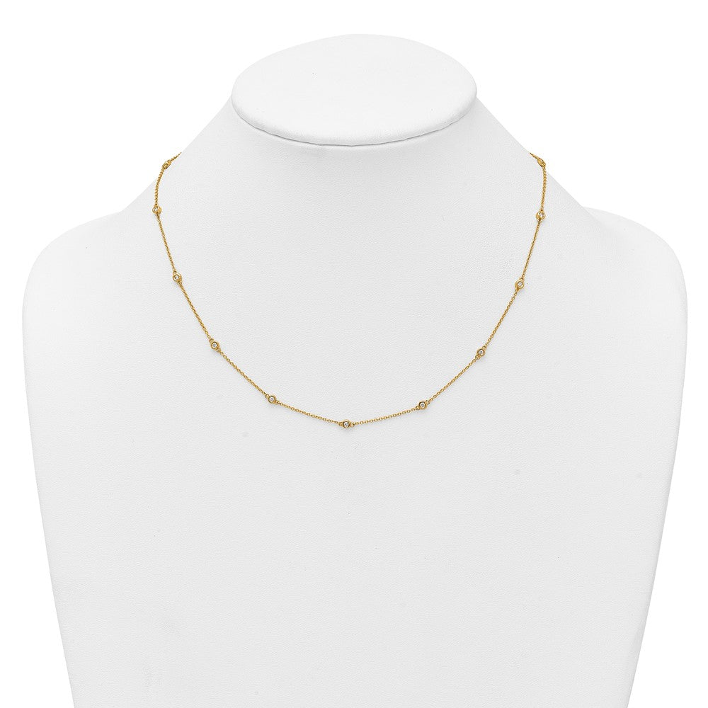 14K Yellow Gold Complete 1/4 carat Bezel-set Diamond and Cable Chain 15-Station 18 Inch Necklace