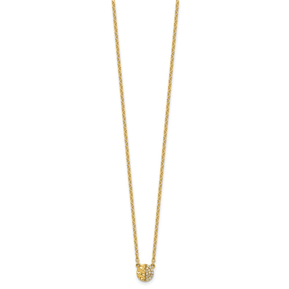14K Yellow Gold Polished and Hammered 1/20 carat Diamond Disk 18 Inch Necklace