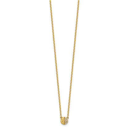 14K Yellow Gold Polished and Hammered 1/20 carat Diamond Disk 18 Inch Necklace