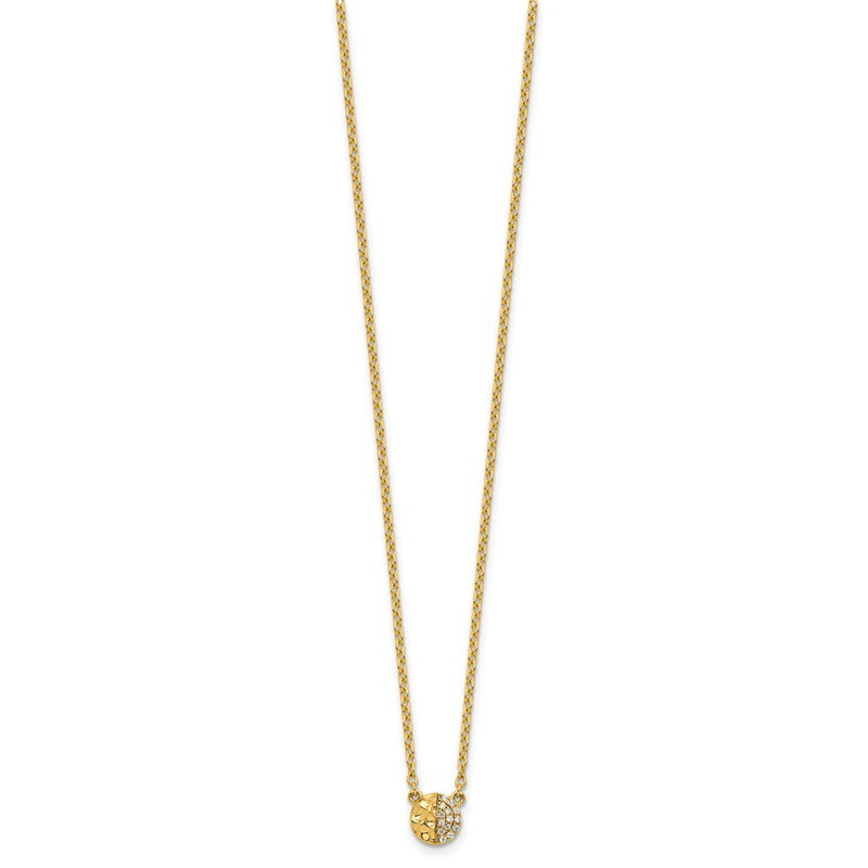 14K Yellow Gold Polished and Hammered 1/20 carat Diamond Disk 18 Inch Necklace