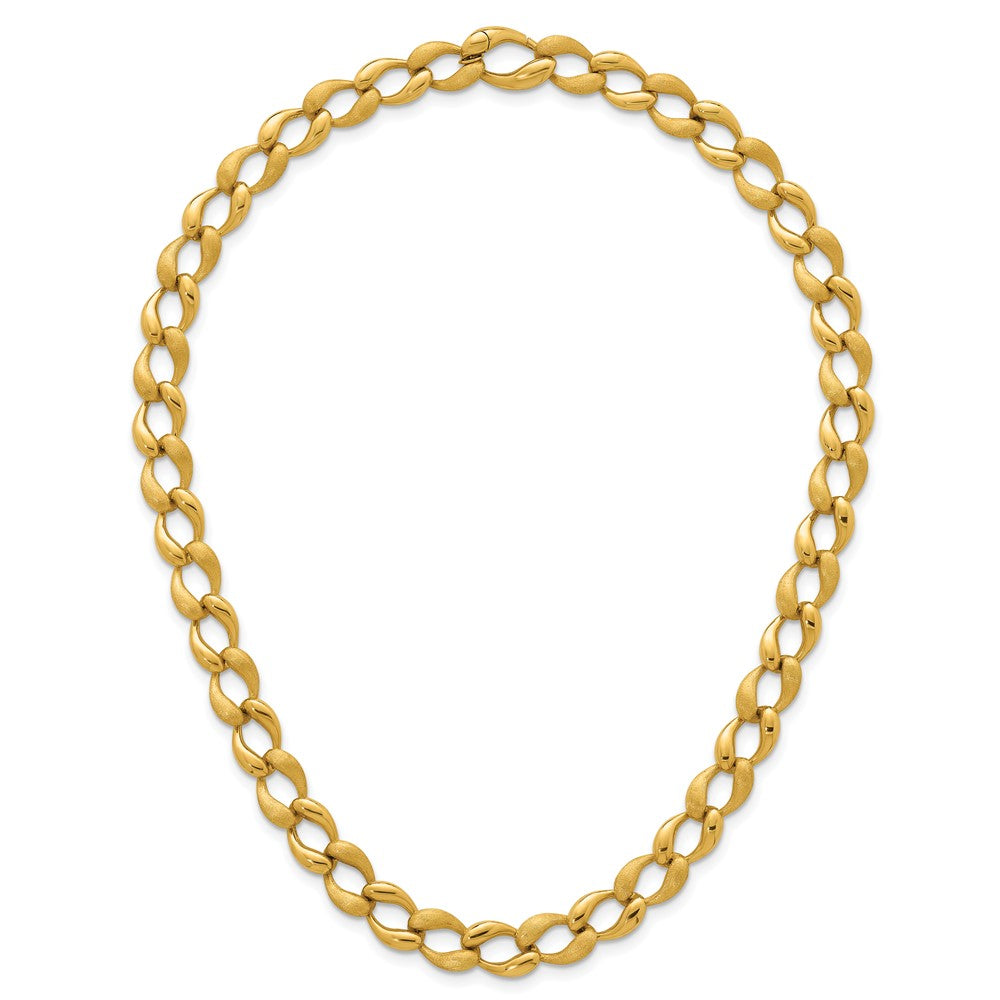 14K Yellow Gold Brushed and Polished 9mm Fancy Curb Link 17 Inch Necklace
