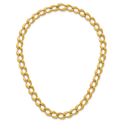 14K Yellow Gold Brushed and Polished 9mm Fancy Curb Link 17 Inch Necklace