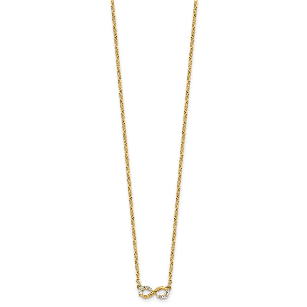 14K Yellow Gold Polished and Beaded 1/8 carat Diamond Infinity Symbol 18 Inch Necklace