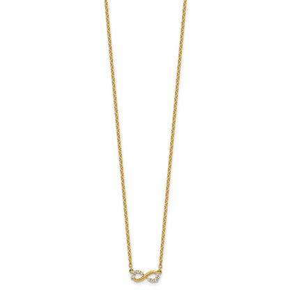 14K Yellow Gold Polished and Beaded 1/8 carat Diamond Infinity Symbol 18 Inch Necklace