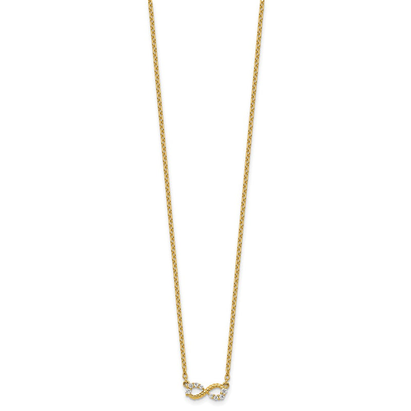 14K Yellow Gold Polished and Beaded 1/8 carat Diamond Infinity Symbol 18 Inch Necklace
