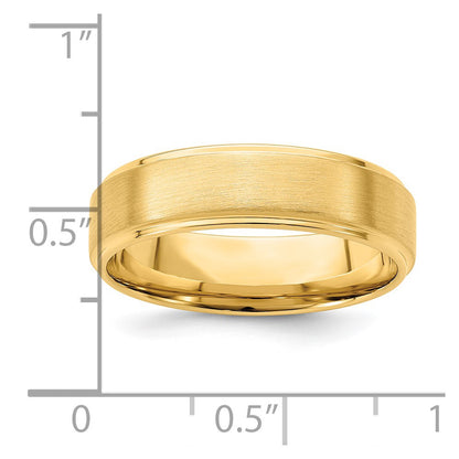 14K Yellow Gold 6mm Heavyweight Comfort Fit Brushed Satin/Polished Stepped Edge Wedding Band Ring