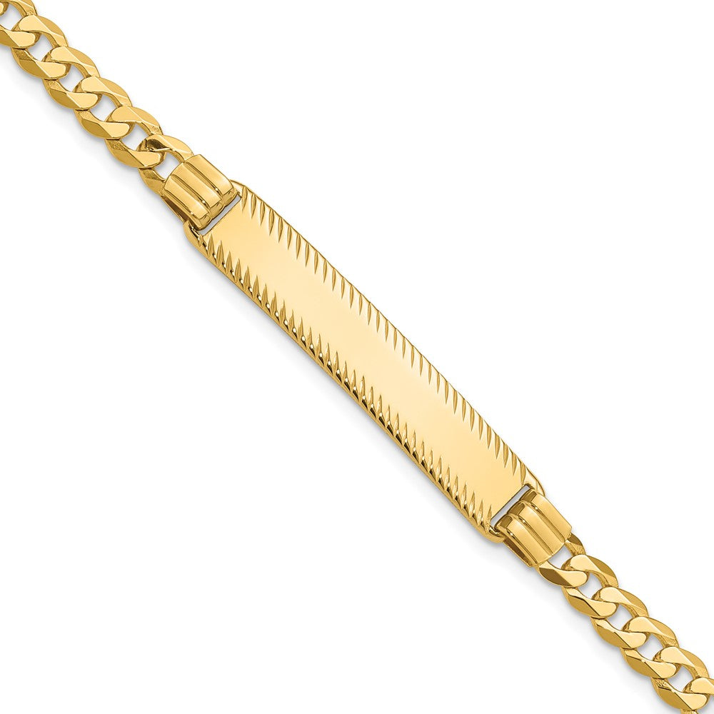 14K Yellow Gold Polished Solid Chain/Solid Plate Curb Link Diamond-cut 34x7mm Plate 8 Inch ID Bracelet
