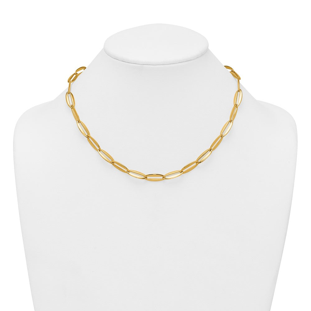 14K Yellow Gold Polished 7mm Long Oval Link 18 Inch Necklace