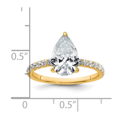 14K Yellow Gold 2 5/8 carat Certified Lab Grown Diamond VS/SI+ G+ Pear Complete Solitaire with Flair Engagement Ring