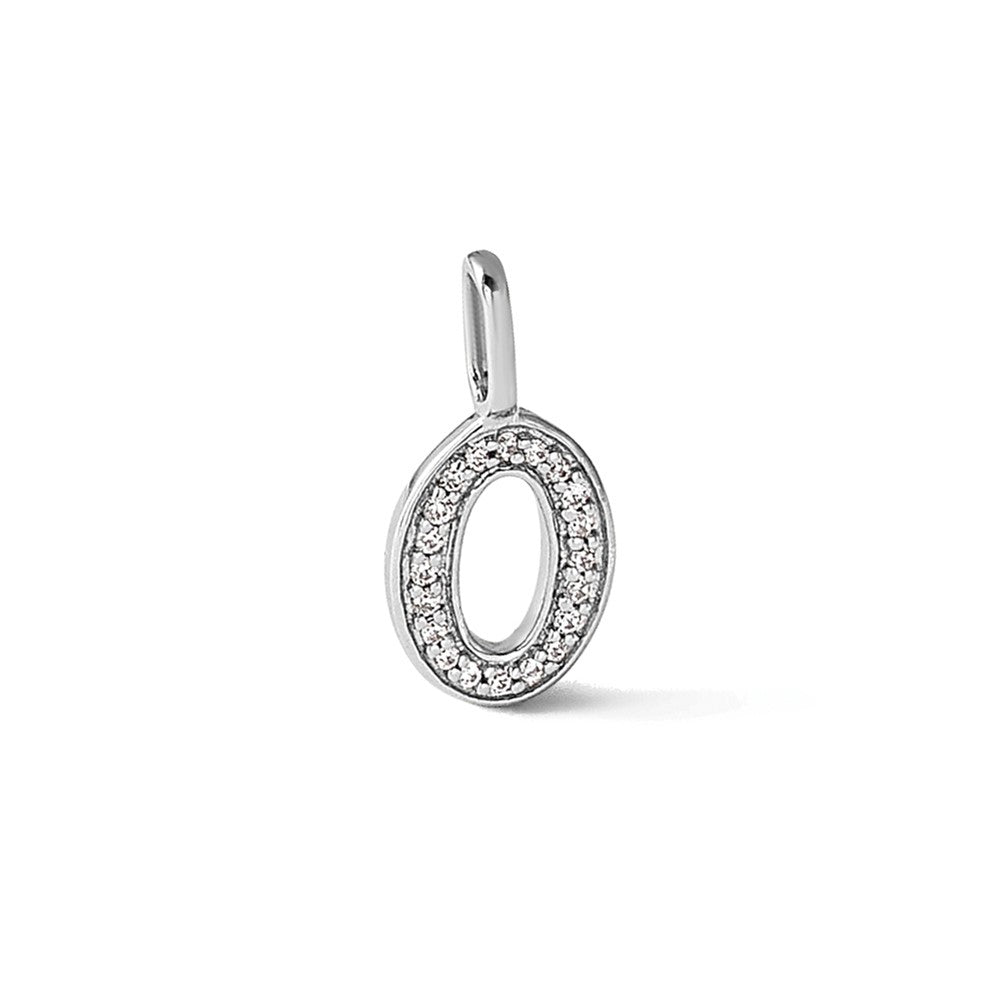 14K White Gold  Diamond Initial O Dog Tag Charm