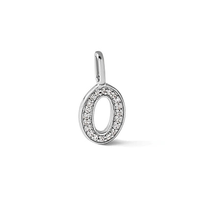 14K White Gold  Diamond Initial O Dog Tag Charm