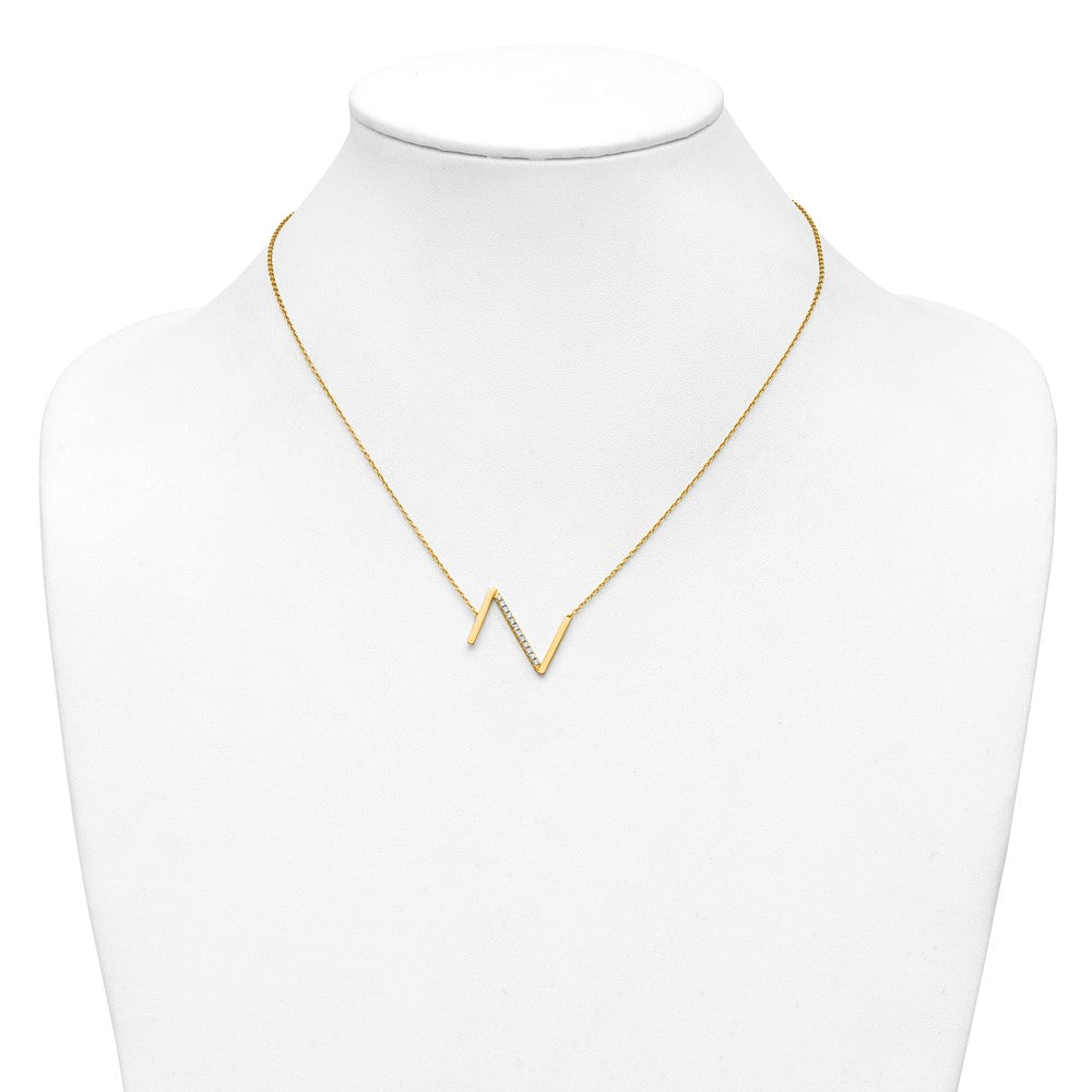 14K Yellow Gold Sideways Diamond Initial Z 18 Inch Necklace