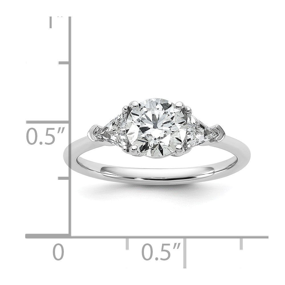 14K White Gold 1 1/2 carat Certified Lab Grown Diamond VS/SI+ G+ Round and Triangle Complete Three Stone Engagement Ring