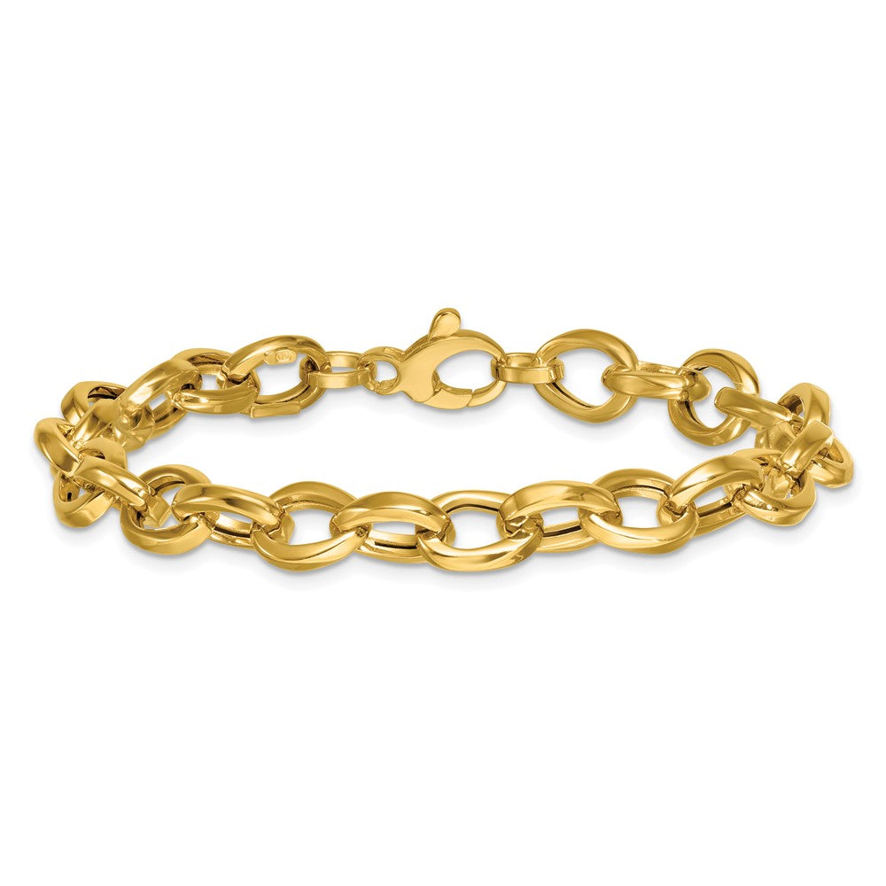 14K Yellow Gold Polished 7.8mm Fancy Oval Cable Link 7.5 Inch Bracelet