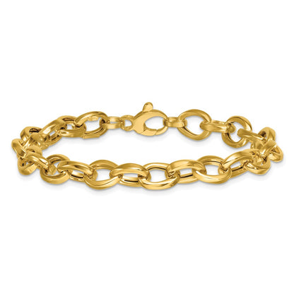 14K Yellow Gold Polished 7.8mm Fancy Oval Cable Link 7.5 Inch Bracelet