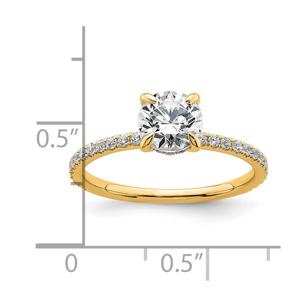 14K Yellow Gold 1 1/3 carat Certified Lab Grown Diamond VS/SI+ G+ Round Complete Solitaire with Flair Engagement Ring