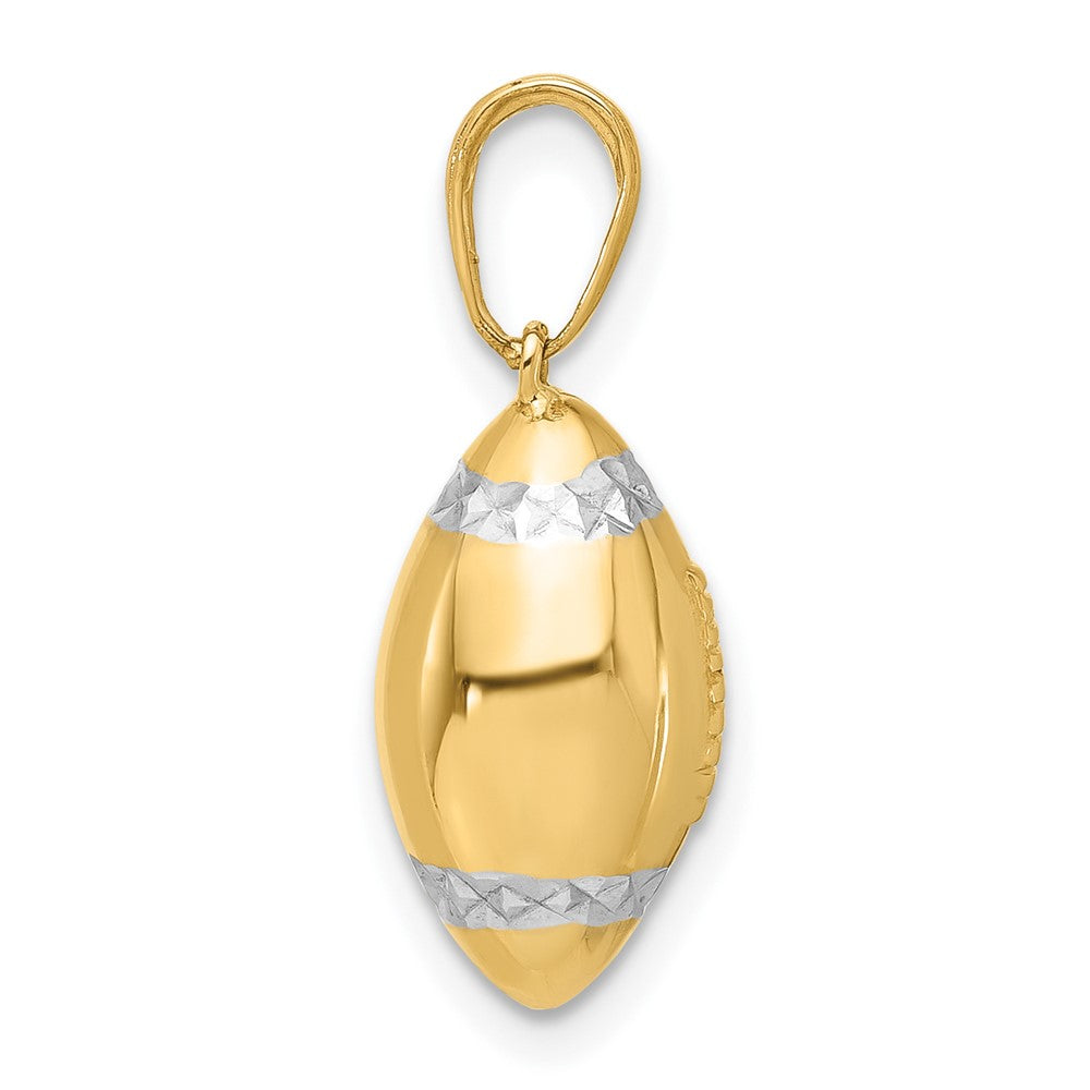 14K Yellow Gold and Rhodium Diamond-cut 3-D Football Pendant