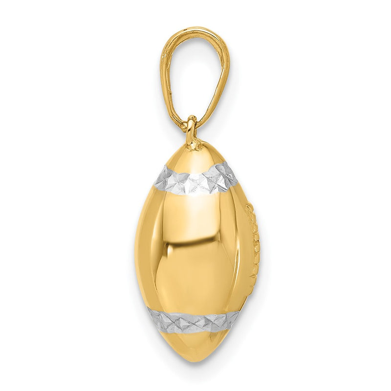 14K Yellow Gold and Rhodium Diamond-cut 3-D Football Pendant
