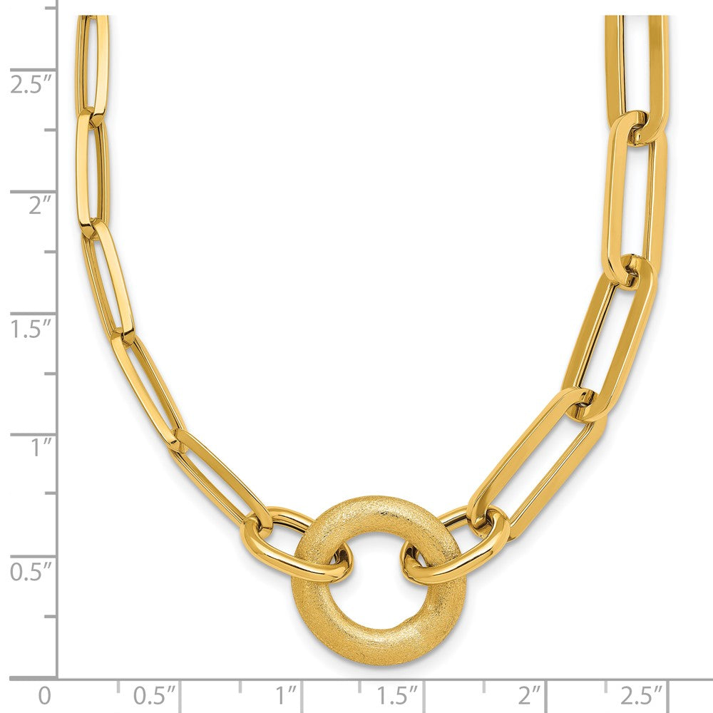 14K Yellow Gold Polished And Brushed Paperclip Link With Circle 18 Inch Necklace