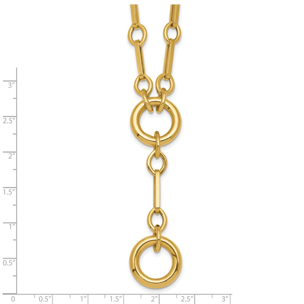 14K Yellow Gold Polished Fancy Long Link with Circles 17.5 Inch Y-Drop Necklace